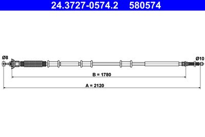 Cable Pull, parking brake ATE 24.3727-0574.2