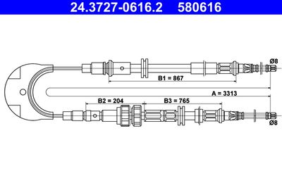 Cable Pull, parking brake ATE 24.3727-0616.2
