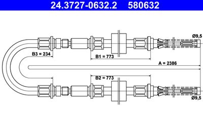 Cable Pull, parking brake ATE 24.3727-0632.2