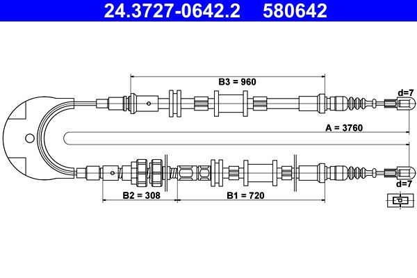 ATE 24.3727-0642.2 Cable Pull, parking brake