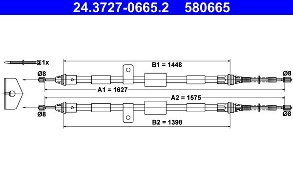 ATE 24.3727-0665.2 Cable Pull, parking brake
