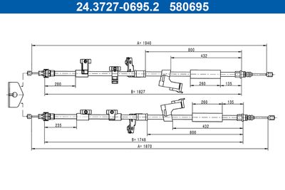 Cable Pull, parking brake ATE 24.3727-0695.2