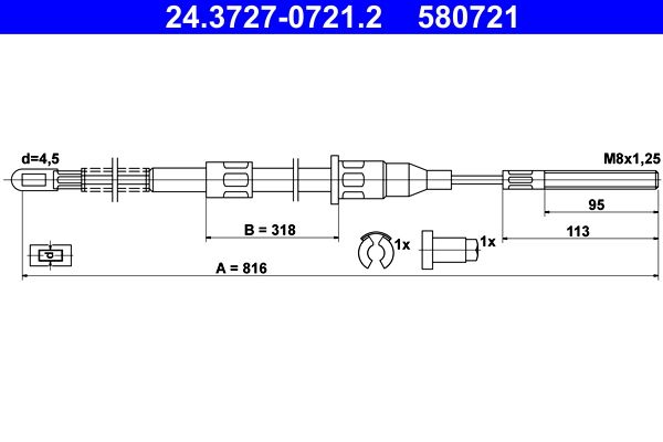 ATE 24.3727-0721.2 Cable Pull, parking brake