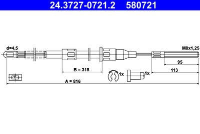 Cable Pull, parking brake ATE 24.3727-0721.2