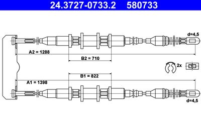 Cable Pull, parking brake ATE 24.3727-0733.2