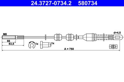 Cable Pull, parking brake ATE 24.3727-0734.2