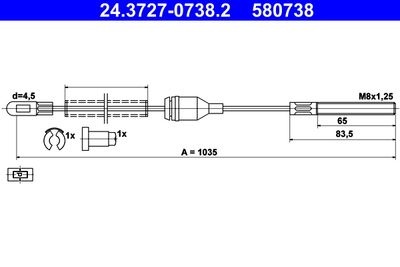 Cable Pull, parking brake ATE 24.3727-0738.2