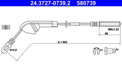 Cable Pull, parking brake ATE 24.3727-0739.2
