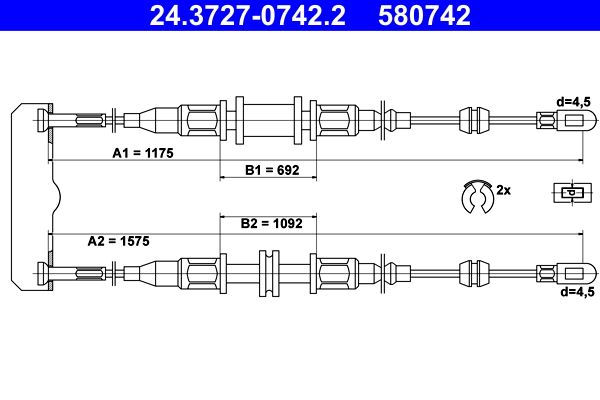 ATE 24.3727-0742.2 Cable Pull, parking brake