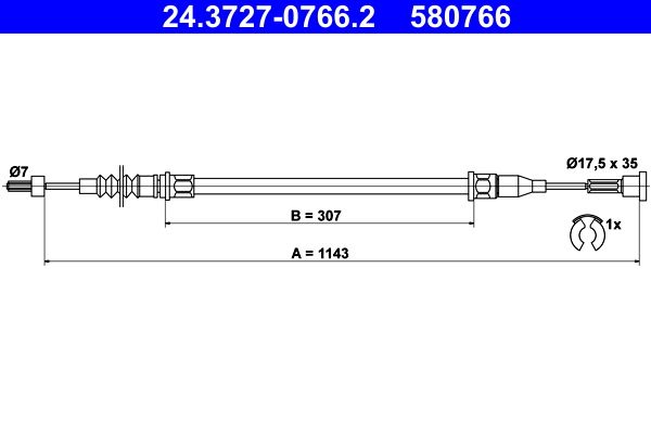 ATE 24.3727-0766.2 Cable Pull, parking brake