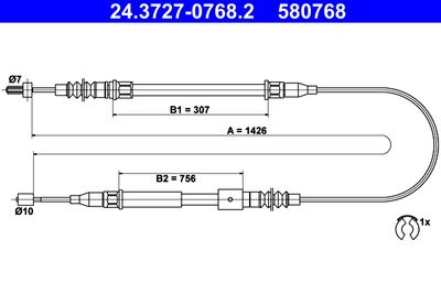 Cable Pull, parking brake ATE 24.3727-0768.2