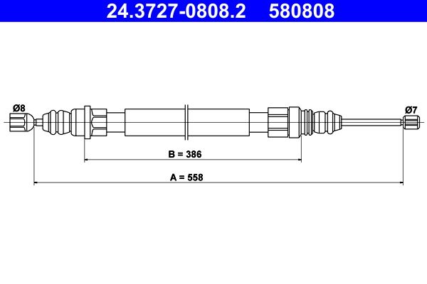 ATE 24.3727-0808.2 Cable Pull, parking brake