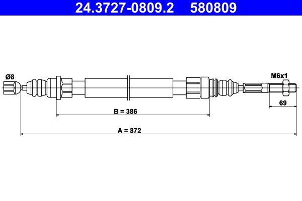 ATE 24.3727-0809.2 Cable Pull, parking brake