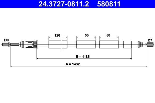 ATE 24.3727-0811.2 Cable Pull, parking brake