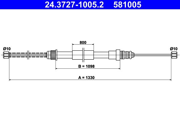 ATE 24.3727-1005.2 Cable Pull, parking brake