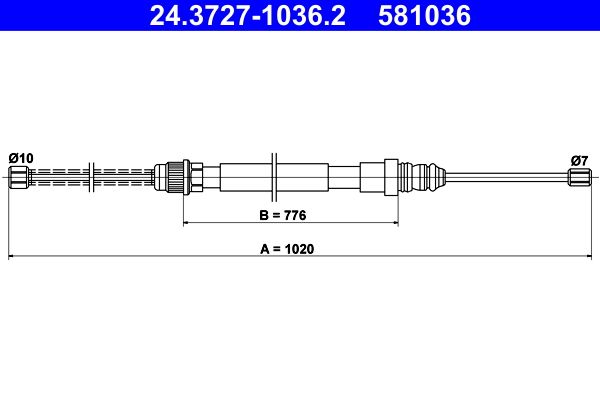 ATE 24.3727-1036.2 Cable Pull, parking brake
