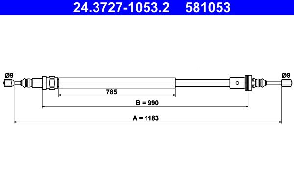 ATE 24.3727-1053.2 Cable Pull, parking brake