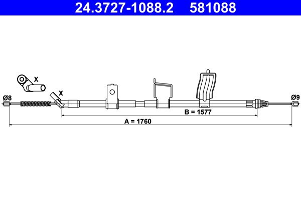 ATE 24.3727-1088.2 Cable Pull, parking brake