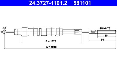 Cable Pull, parking brake ATE 24.3727-1101.2