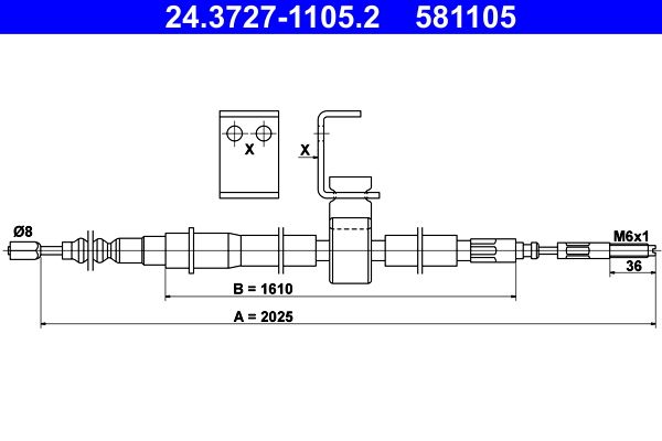 ATE 24.3727-1105.2 Cable Pull, parking brake
