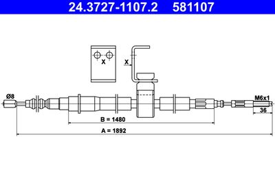 Cable Pull, parking brake ATE 24.3727-1107.2