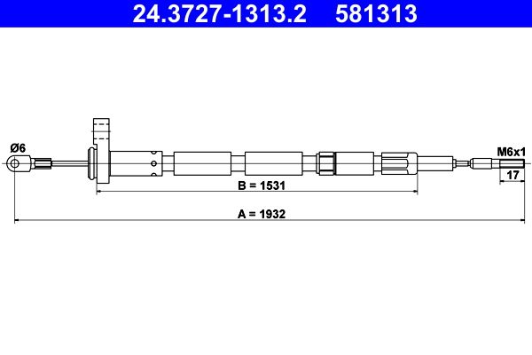 ATE 24.3727-1313.2 Cable Pull, parking brake