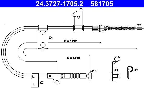 ATE 24.3727-1705.2 Cable Pull, parking brake