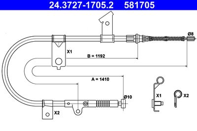 Cable Pull, parking brake ATE 24.3727-1705.2
