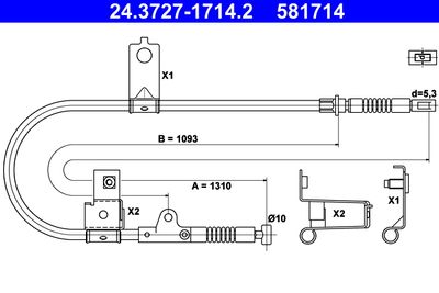 Cable Pull, parking brake ATE 24.3727-1714.2