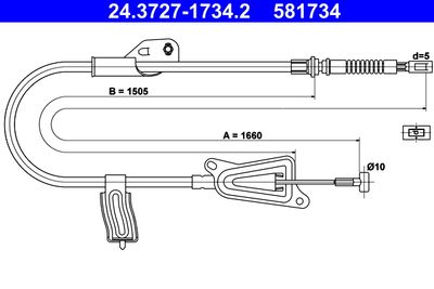 Cable Pull, parking brake ATE 24.3727-1734.2