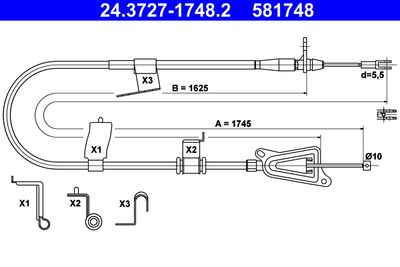 Cable Pull, parking brake ATE 24.3727-1748.2