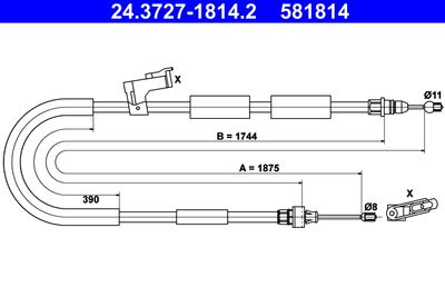 Cable Pull, parking brake ATE 24.3727-1814.2