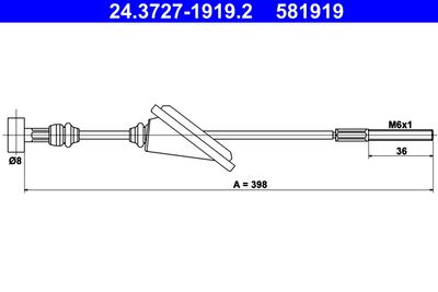 Cable Pull, parking brake ATE 24.3727-1919.2