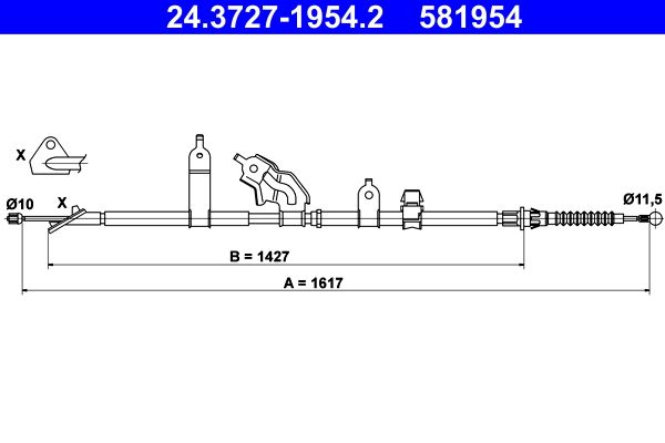 ATE 24.3727-1954.2 Cable Pull, parking brake