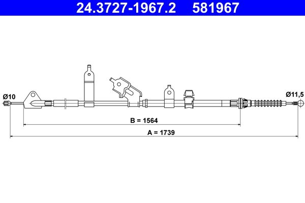 ATE 24.3727-1967.2 Cable Pull, parking brake