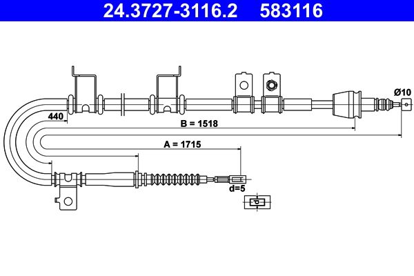 ATE 24.3727-3116.2 Cable Pull, parking brake
