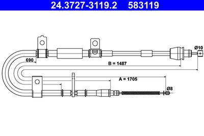 Cable Pull, parking brake ATE 24.3727-3119.2