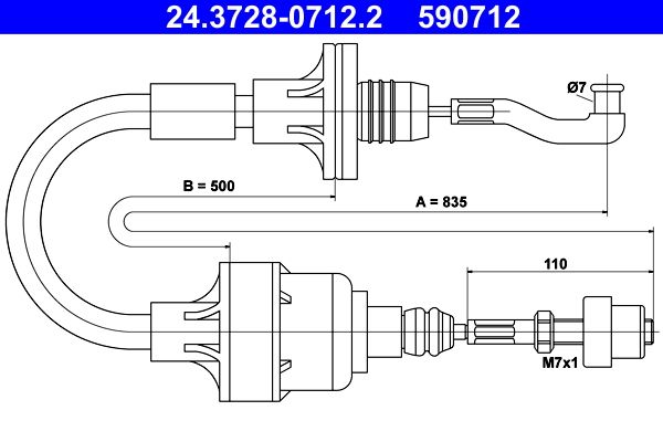 ATE 24.3728-0712.2 Cable Pull, clutch control