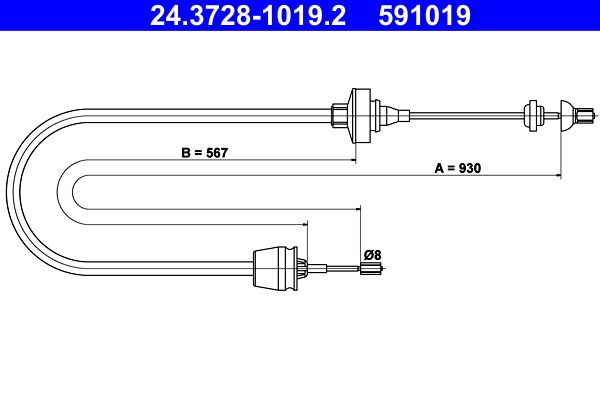 ATE 24.3728-1019.2 Cable Pull, clutch control