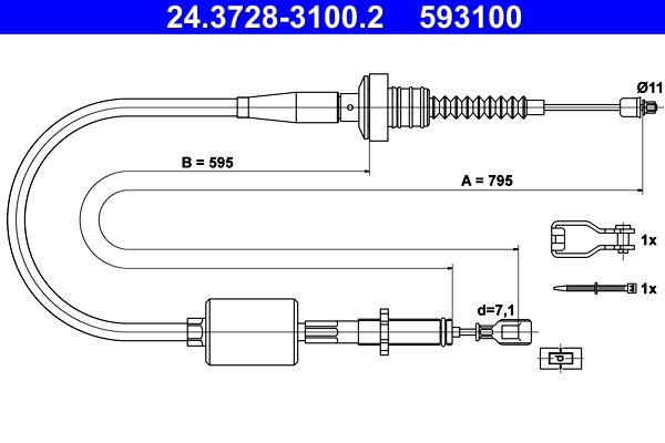 ATE 24.3728-3100.2 Cable Pull, clutch control