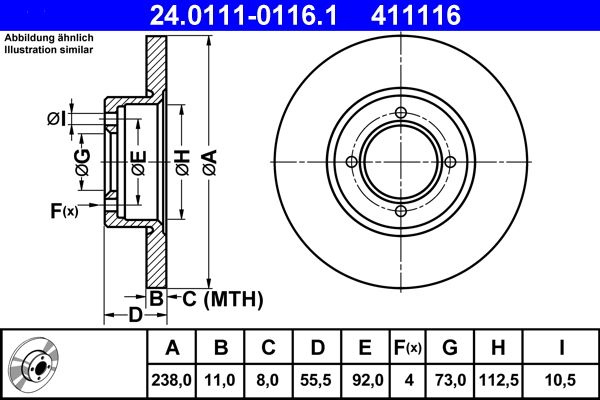 ATE 24.0111-0116.1 Brake Disc