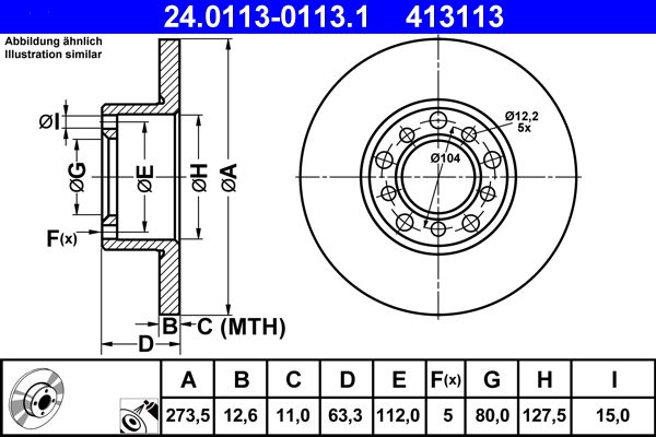 ATE 24.0113-0113.1 Brake Disc