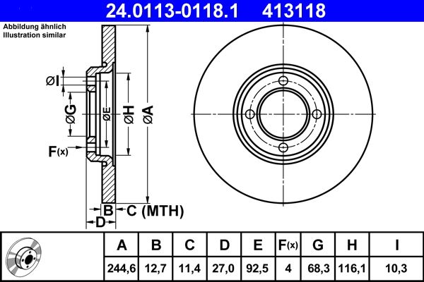 ATE 24.0113-0118.1 Brake Disc
