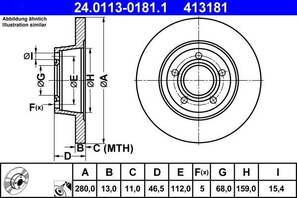ATE 24.0113-0181.1 Brake Disc