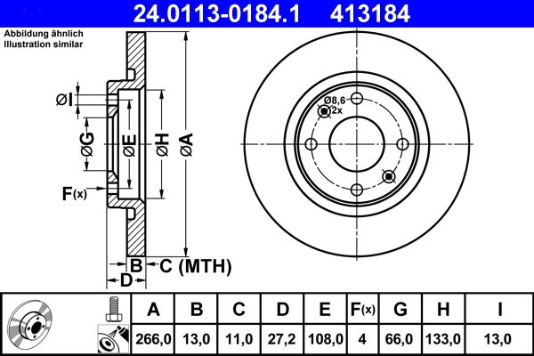 ATE 24.0113-0184.1 Brake Disc