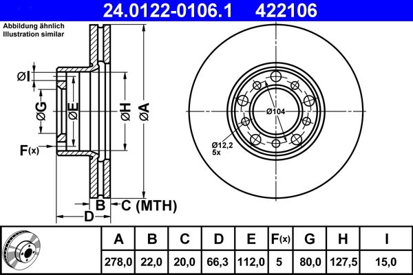 ATE 24.0122-0106.1 Brake Disc