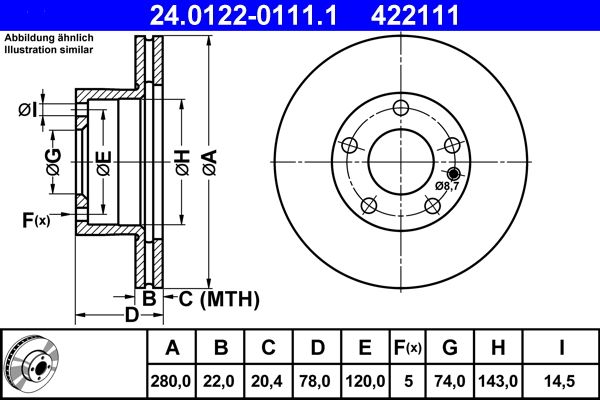 ATE 24.0122-0111.1 Brake Disc