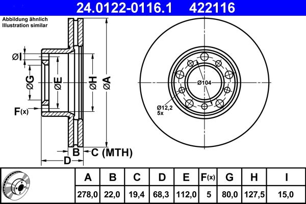 ATE 24.0122-0116.1 Brake Disc