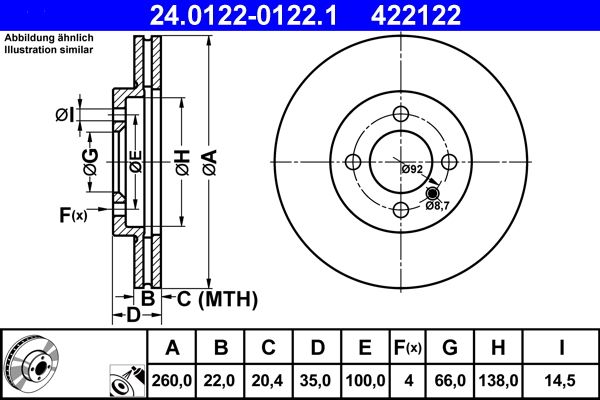 ATE 24.0122-0122.1 Brake Disc