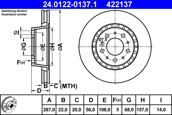ATE 24.0122-0137.1 Brake Disc